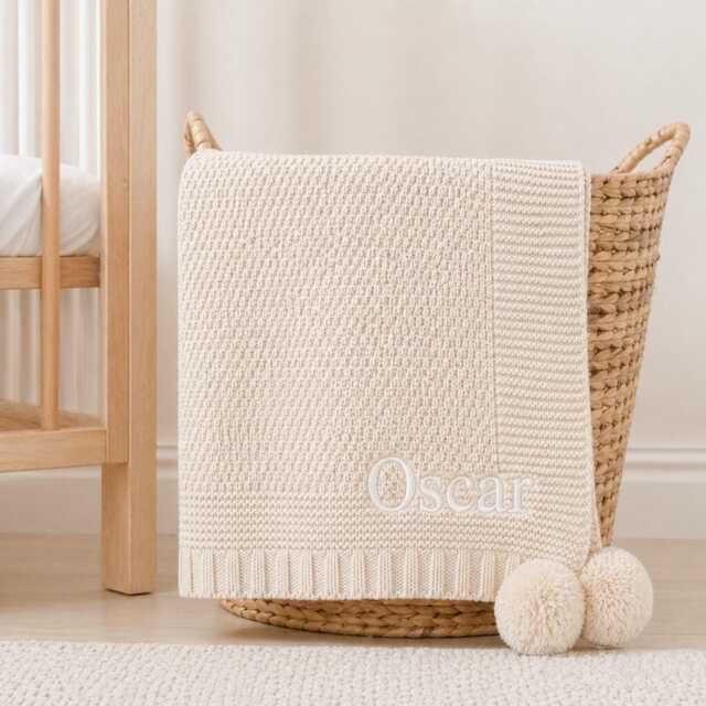 Embroidered Baby Blanket Personalised - Wrap Shawl New Gift Boy Girl Unisex Babyshower Newborn Coming Home Outfit Keepsake