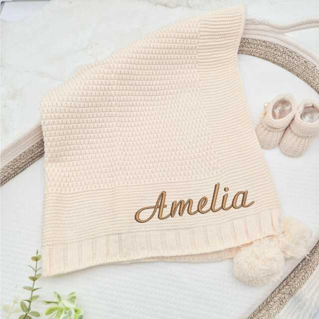 Embroidered Baby Blanket Personalised - Wrap Shawl New Gift Boy Girl Unisex Babyshower Newborn Coming Home Outfit Keepsake - image 1