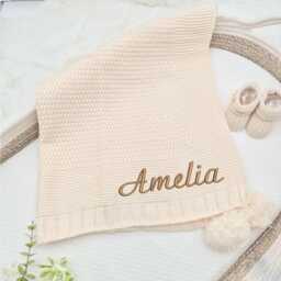 Embroidered Baby Blanket Personalised - Wrap Shawl New Gift Boy Girl Unisex Babyshower Newborn Coming Home Outfit Keepsake - thumbnail 1
