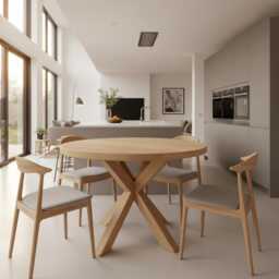 Solid Oak Round Dining Table - Cross Central Pedestal Leg