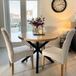 Solid Oak Round Dining Table - Cross Central Pedestal Leg - thumbnail 2
