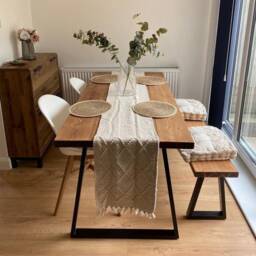 Rustic Dining Table & Bench Thin Trapezium Legs - Alma Style - thumbnail 1