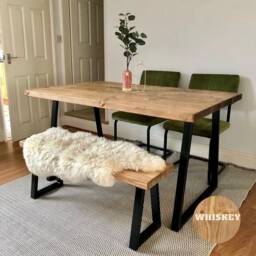 Rustic Dining Table & Bench Thin Trapezium Legs - Alma Style - thumbnail 3