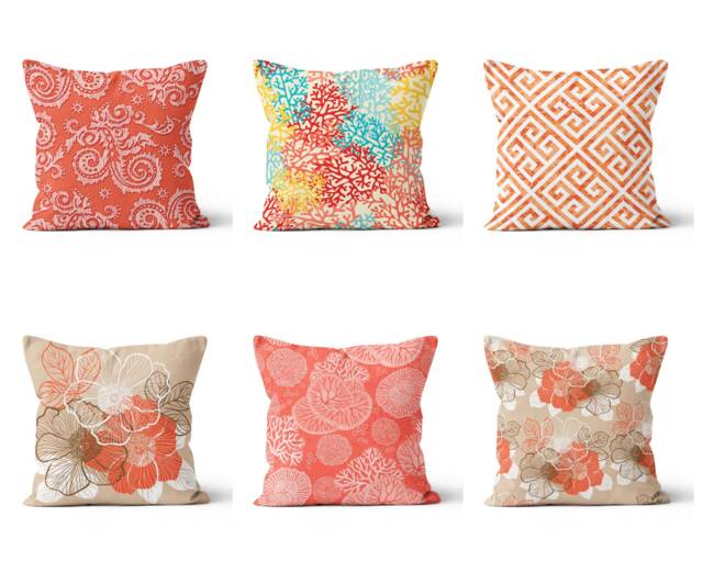 Coral Cushion Cover-Geometric Pillow Case-Floral Case-Modern Cover-Gift For Her Cushion-Handmade Material - image 1