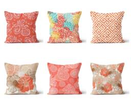 Coral Cushion Cover-Geometric Pillow Case-Floral Case-Modern Cover-Gift For Her Cushion-Handmade Material