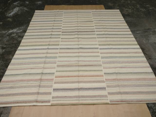 Soft Color Striped Kilim Rug 8'x10' Feet 240x300 cm Turkish Handmade Flatweave Ethnic Traditional Stripe Anatolian Large Wool - image 1