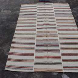 Soft Color Striped Kilim Rug 8'x10' Feet 240x300 cm Turkish Handmade Flatweave Ethnic Traditional Stripe Anatolian Large Wool - thumbnail 4