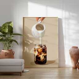 Iced Coffee Poster, Cold Brew Wall Art, With Cream Print, Kitchen Cafe Decor, Neutral Modern Bar Artwork - thumbnail 3