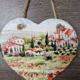 Tuscany Landscape Slate Heart Plaque Italian Decoupage Wall Hanging - thumbnail 2