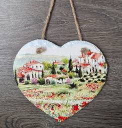 Tuscany Landscape Slate Heart Plaque Italian Decoupage Wall Hanging
