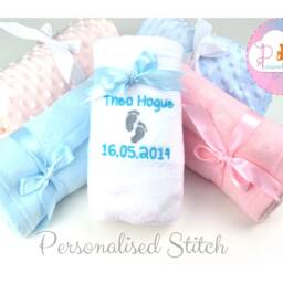Personalised Baby Fleece Blanket - Embroidered Knit Name Customised New Born Gift Girl & Boy Pink Grey Blue Cot - thumbnail 3