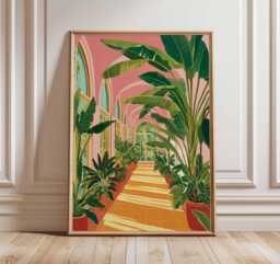Tropical Greenhouse Wall Art Print, Botanical Garden Poster, Palm Leaf Illustration, Vibrant Nature Artwork, Plant Lover Home Decor - thumbnail 1