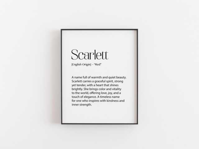 Scarlett Name Meaning Print - Personalized Wall Art - Elegant Baby Girl Poster Gift For Nursery, Birthday, Or Home D??cor