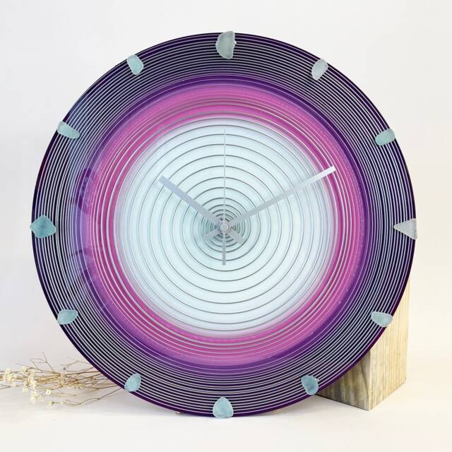 Purple Spiral Glass Wall Clock Modern Art Home Decor - image 1
