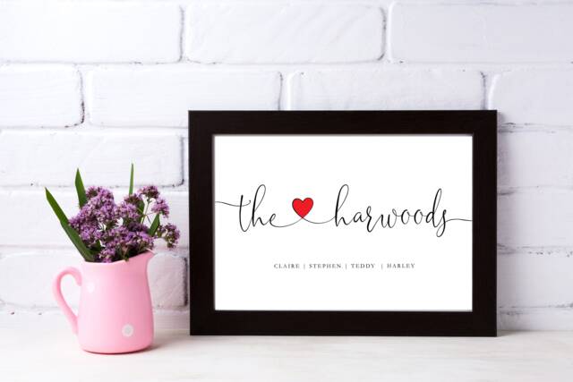 Family Name Print, Wedding Gift, Engagement Personalised Anniversary 1st Gift - Unframed Print - image 1