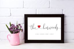 Family Name Print, Wedding Gift, Engagement Personalised Anniversary 1st Gift - Unframed Print - thumbnail 1