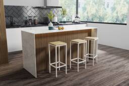 Holm Wooden Stool, Oak Wood, Different Colors Of Metal Frame, Industrial Bar Kitchen Chair, Handmade