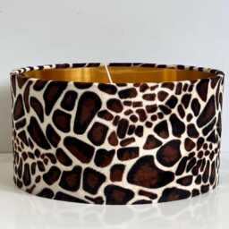 New Sale Giraffe Print Velvet Drum Lamp Shade 30cm Dia X 21cm H With Brush Gold Lining - thumbnail 2