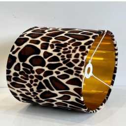 New Sale Giraffe Print Velvet Drum Lamp Shade 30cm Dia X 21cm H With Brush Gold Lining - thumbnail 3