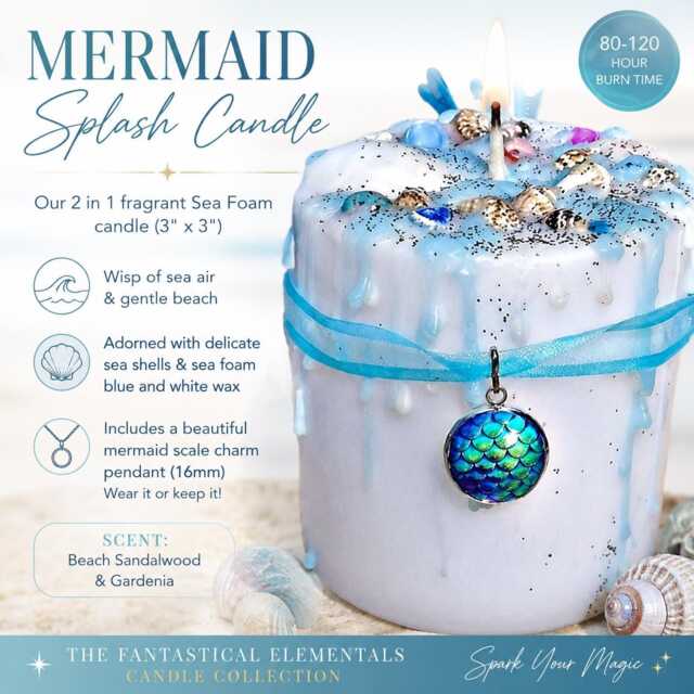 Mermaid Splash Candle, Sea Foam Pendant Charm Beach Sandalwood Scent - image 1