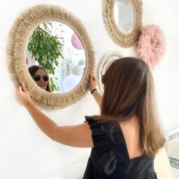 Wall Decor Round Mirror With Jute Fringes, Boho Wall Decor, Mirror, Mirror Jute - Mirror Jute Ii - thumbnail 1