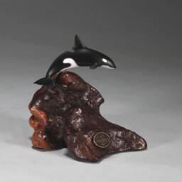 Orca Sculpture By John Perry 4In Long Down Tail Version On Burlwood Statue Figurine - thumbnail 2