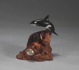 Orca Sculpture By John Perry 4In Long Down Tail Version On Burlwood Statue Figurine - thumbnail 1