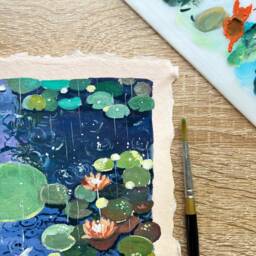 Water Lilies in Rain Art Print Zen Koi Fish Pond - Nature Wall - thumbnail 3