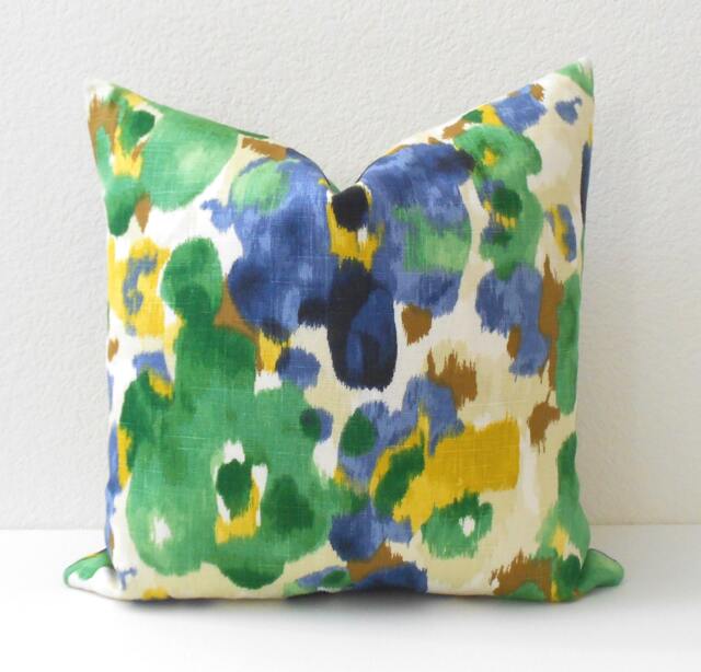 Blue, Green & Yellow Watercolor Floral Decorative Pillow Cover, Dwell Landsmeer - image 1