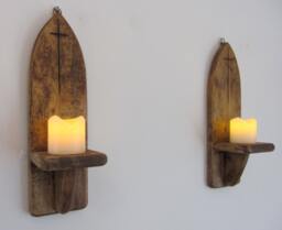 Pair Of Gothic Style Wall Sconce Led Candle Holders With Carved Cross/Crucifix Decoration , Various Sizes Available - thumbnail 1