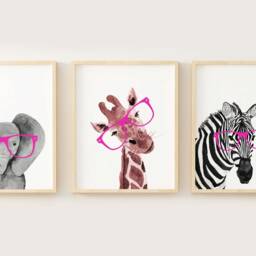 Safari Animal Nursery Prints, Watercolor Giraffe, Elephant, Zebra Set - thumbnail 3