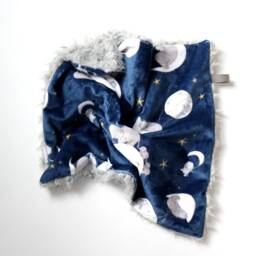Dream Lovie. Security Blanket. Personalized Lovey. Faux Fur Elephant Moons Navy. Mini Baby Minky Shower Gift - thumbnail 2