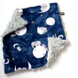 Dream Lovie. Security Blanket. Personalized Lovey. Faux Fur Elephant Moons Navy. Mini Baby Minky Shower Gift - thumbnail 3