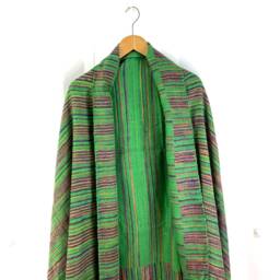 Green Striped Lightweight Blanket, Cosy Soft Touch Scarf Shawl Throw - thumbnail 1