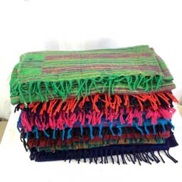 Green Striped Lightweight Blanket, Cosy Soft Touch Scarf Shawl Throw - thumbnail 2