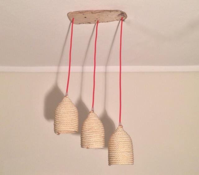 Pendant Light - Rope Driftwood Red Fabric Cable Home Decor Dinning Room Pendant One Of A Kind - image 1