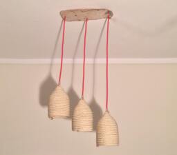 Pendant Light - Rope Driftwood Red Fabric Cable Home Decor Dinning Room Pendant One Of A Kind - thumbnail 1