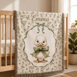Custom Duckling Woven Blanket, Personalized Baby Name Throw, Cute Duck Nursery Woodland Decor - thumbnail 3