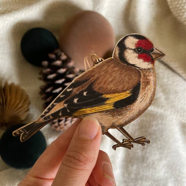 Goldfinch Wooden Spring Decoration - Double Sided Bird Keepsake With The Bird's Symbolic Meaning On Back - image 1