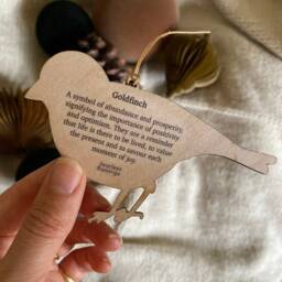 Goldfinch Wooden Spring Decoration - Double Sided Bird Keepsake With The Bird's Symbolic Meaning On Back - thumbnail 3