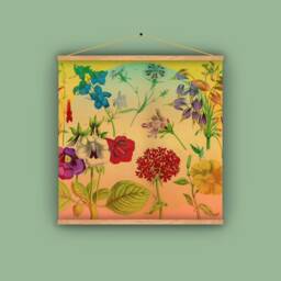 Garden Flowers, Dianthus, Flower Lover, Natural History, Gift For Gardener, Antique, Vintage, 1880S, Wall Hanging, Yellow - thumbnail 1