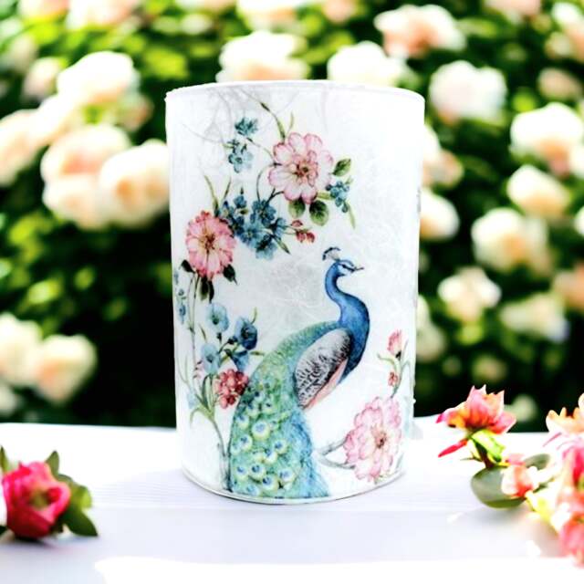 Oriental Peacock Glass Cylinder Vase Home Decor - image 1