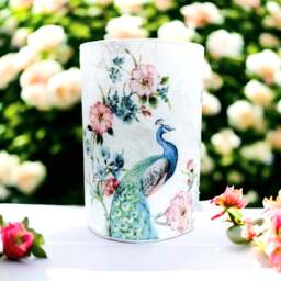 Oriental Peacock Glass Cylinder Vase Home Decor - thumbnail 1