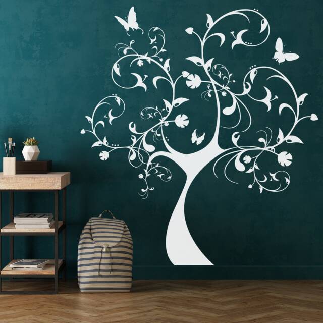 Nursery Tree Wall Art Sticker - Nature Plant Botanical Waterproof Vinyl Decal Peel & Stick Cute Adventure Decor Durable Silhouete - image 1