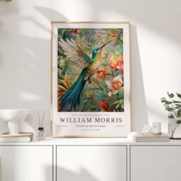 William Morris Print, Art, Exhibition Poster, Birds Morris, Blue, Hummingbird, Art Wall - thumbnail 1