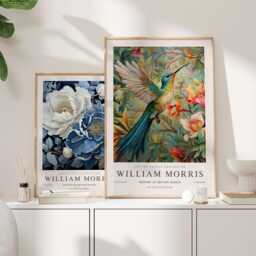 William Morris Print, Art, Exhibition Poster, Birds Morris, Blue, Hummingbird, Art Wall - thumbnail 3