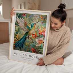 William Morris Print, Art, Exhibition Poster, Birds Morris, Blue, Hummingbird, Art Wall - thumbnail 2