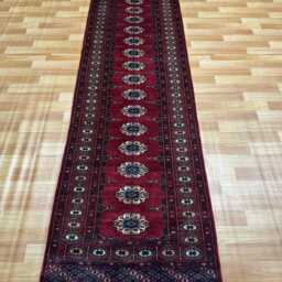 2.6x10 Red Color Bokhara Rug - Runner Hallway Luxury Long Fine Quality Green Afghan - thumbnail 2
