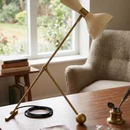 1950S Modern Mid Century Adjustable Brass Double Cone Shade Best Desk Lamp For Student Studying, Office Useful Luxury Table Decor - thumbnail 2