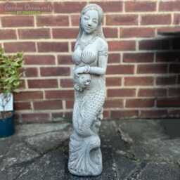 Hand-Cast Stone Mermaid Water Fountain - English Garden Ornament - thumbnail 1